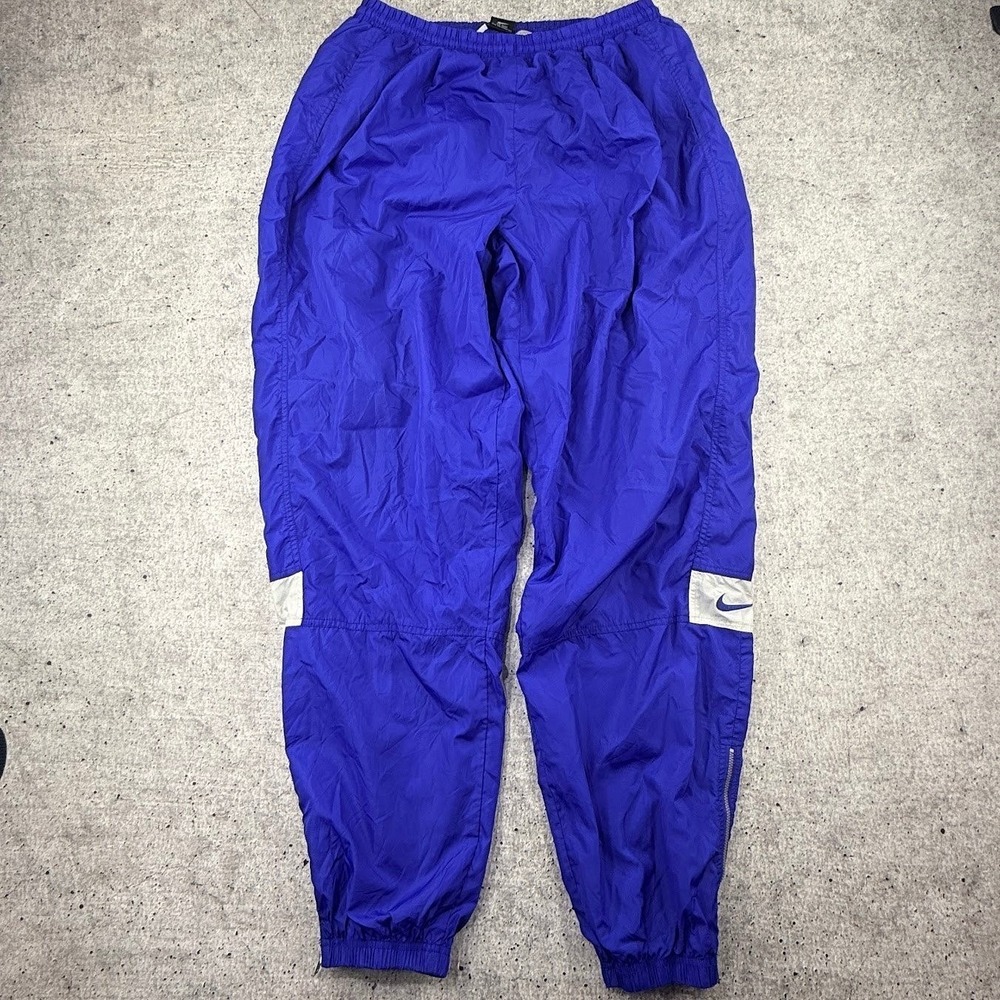 Vintage 90s Nike Team Blue White Swoosh Lined Ankle Zip Track Pants Mens 2XLT